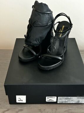 Saint Laurent Signature Logo Leather Espadrilles - Noir Black